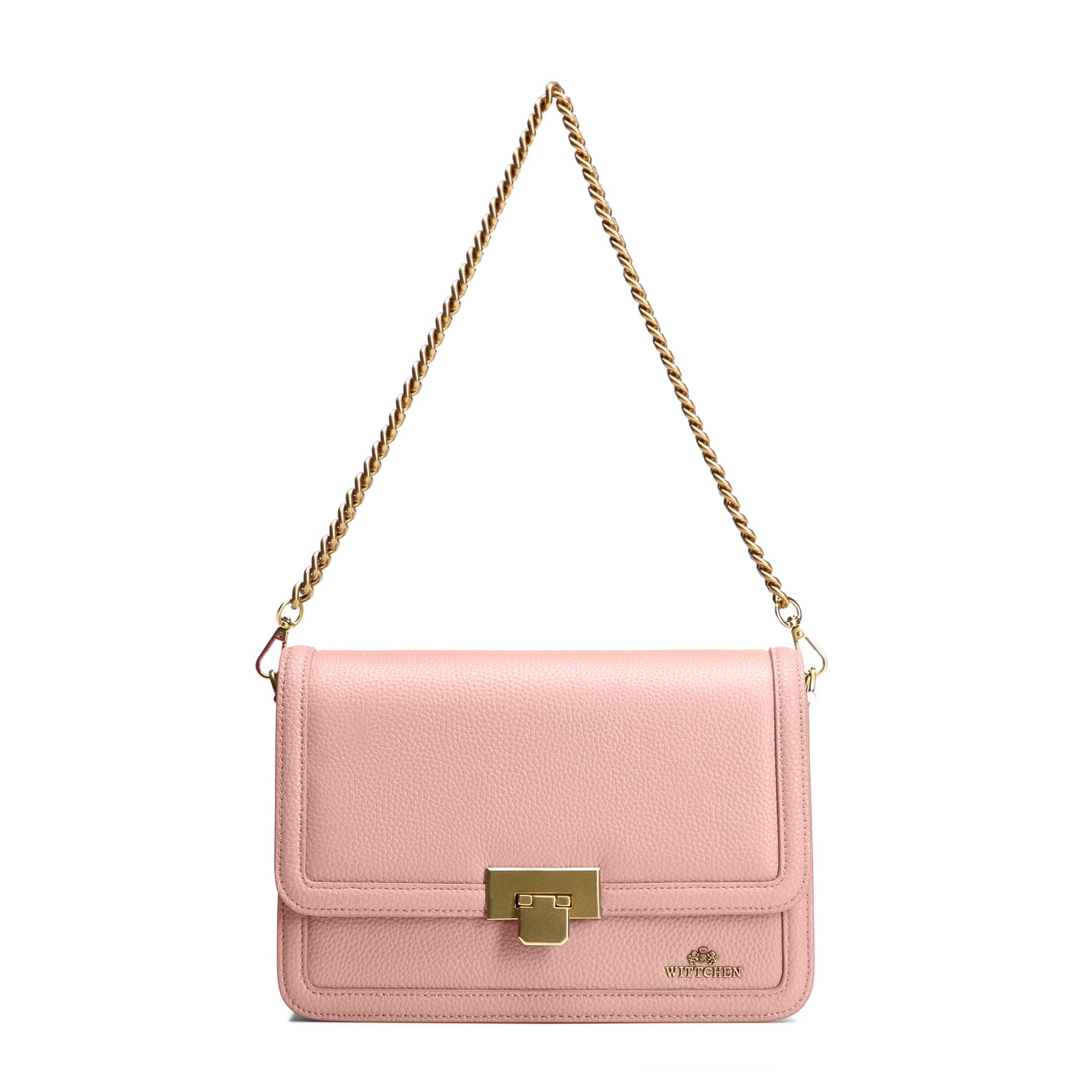 Ružová crossbody kabelka z prírodnej kože s retiazkou 100-4E-206-P