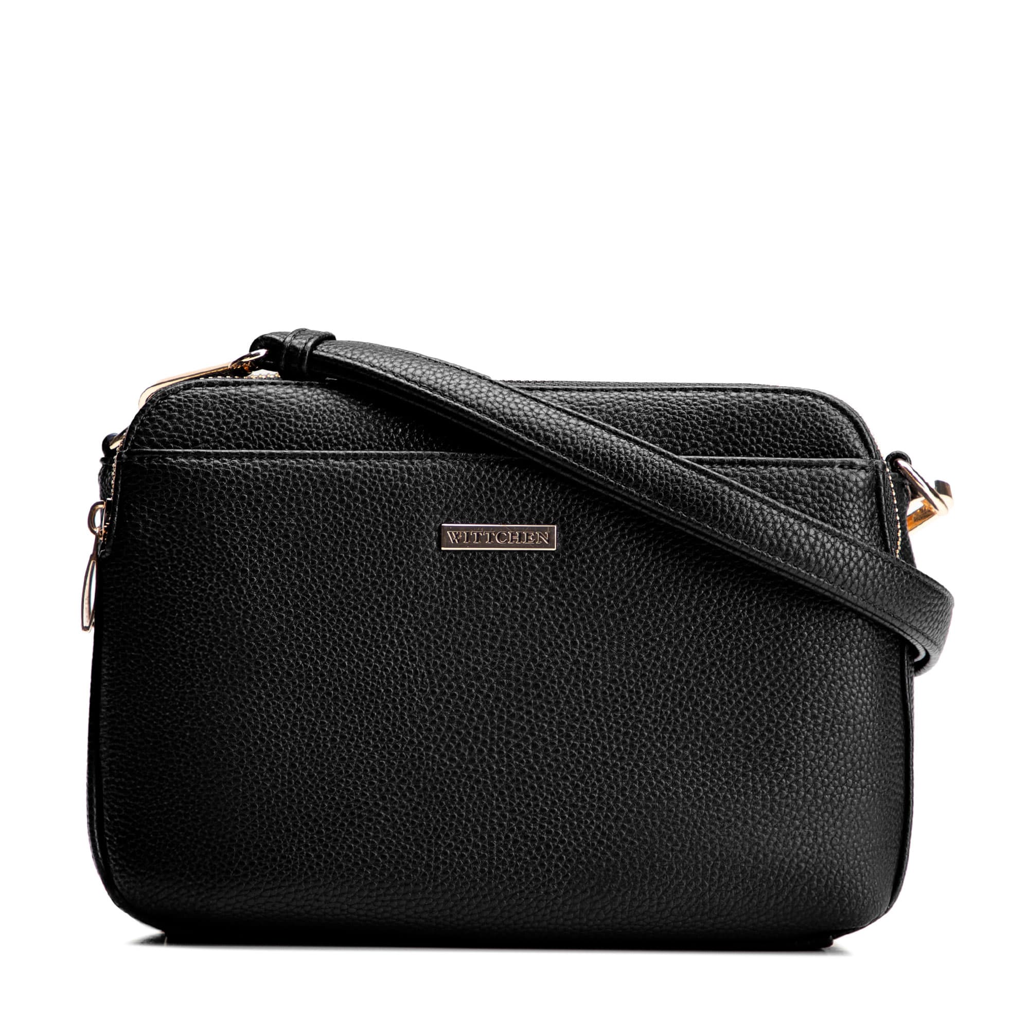 Čierna trojkomorová crossbody kabelka z imitácie kože s predným vreckom 29-4Y-020-B1