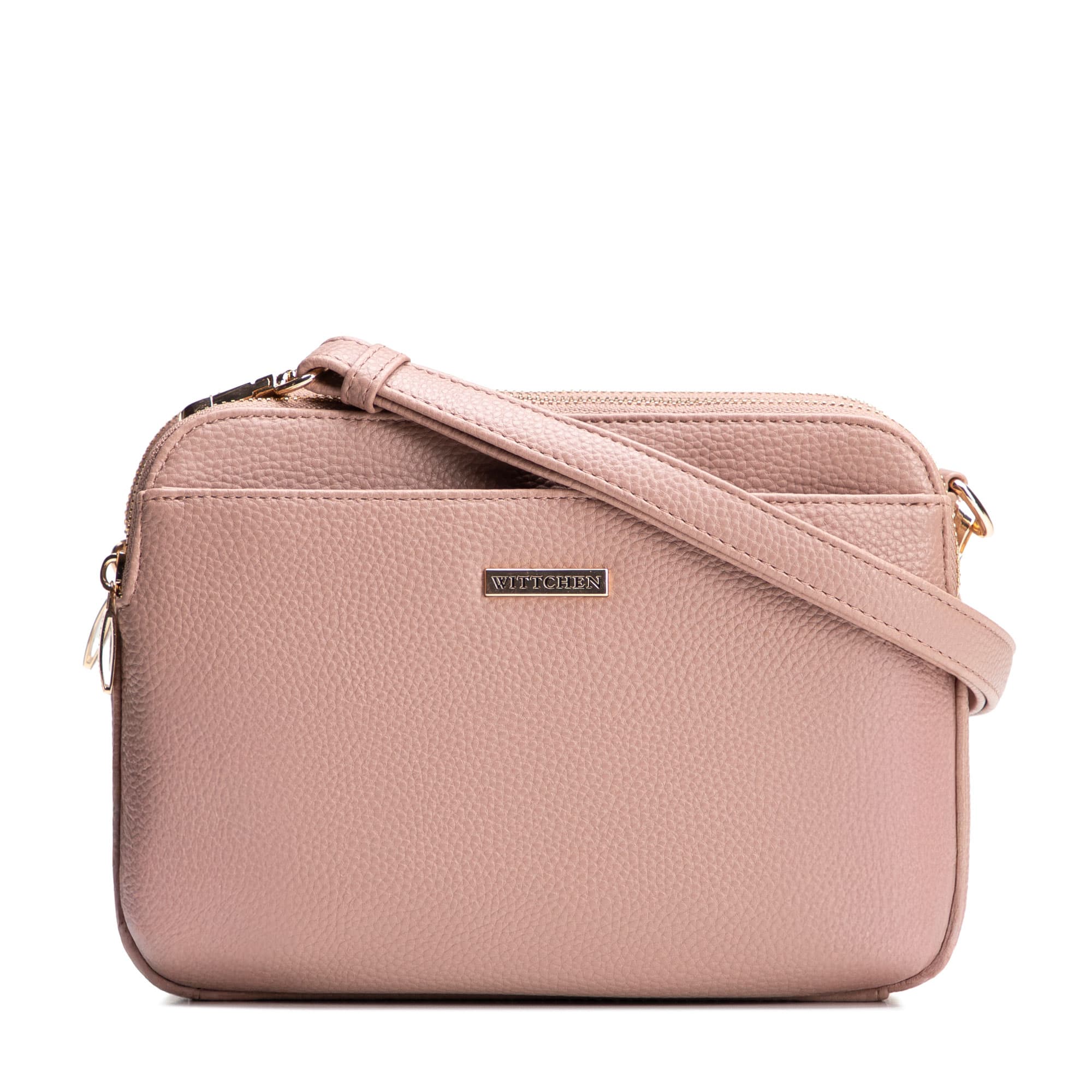 Ružová trojkomorová crossbody kabelka z imitácie kože s predným vreckom 29-4Y-020-B5