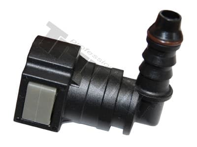 PVC spojka zahnutá 90° - D2 - samica Ø 9.49mm - samec Ø 6mm, zo sady 39173