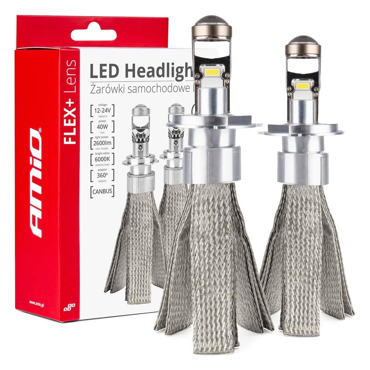 LED žiarovky do auta FLEX+ séria H4 šošovky 12V 24V 6000K Canbus AMIO-03658