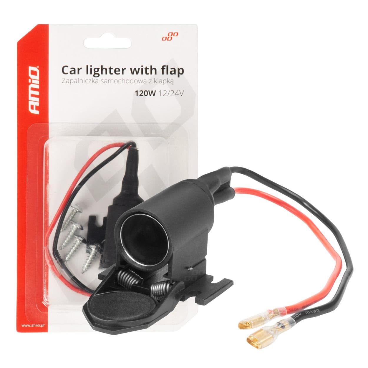 Zásuvka autozapaľovača s klapkou 12V 24V AMiO-04128