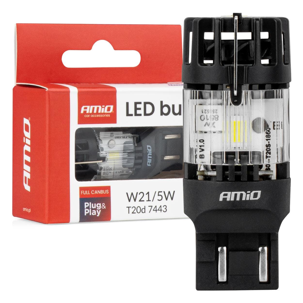 LED žiarovka LumiTec T20D 7443 W21/5W 12V FULL CANBUS biela AMiO-04687