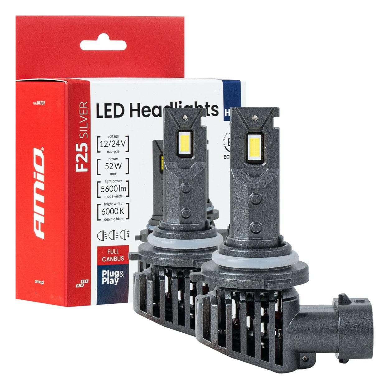 LED žiarovky hlavného svietenia F25 SILVER CANBUS HB4 9006 52W 12V 24V AMiO-04707