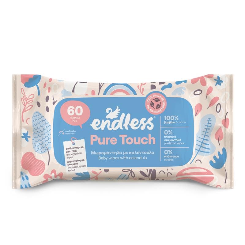 Endless Pure Touch, Detské vlhčené utierky s nechtíkom pre citlivú pokožku, 60ks v balení