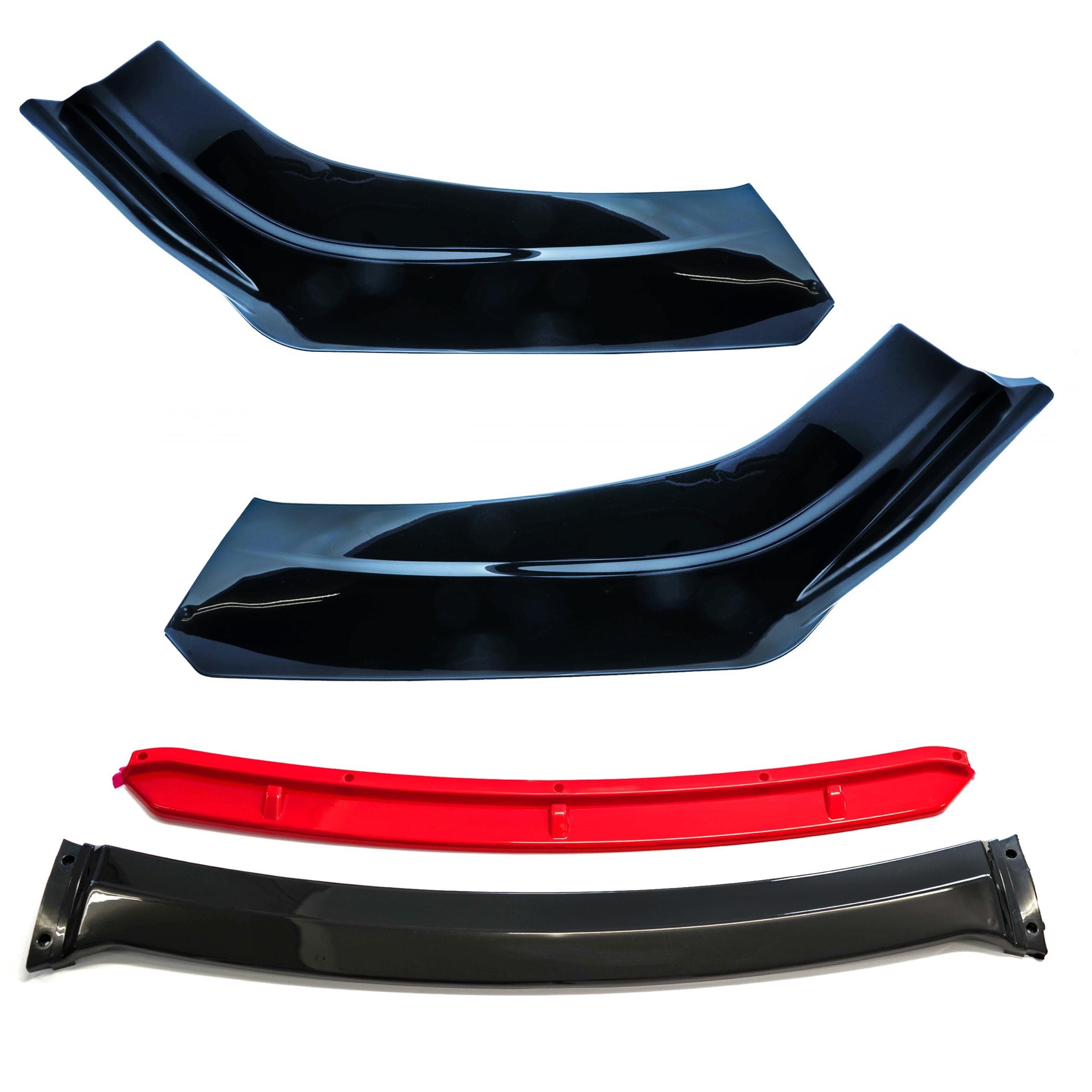 Predný nárazníkový splitter pre auto - Čierny lesk + červené vložky - EPTUNING030