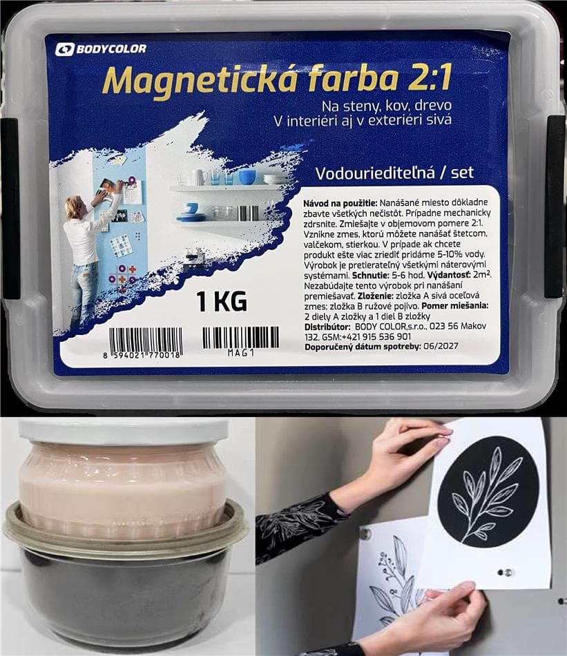 Magnetická farba 2:1 na steny, kov, drevo v interiéri aj v exteriéri sivá 1kg