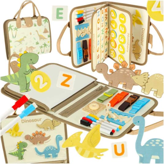 Senzorické zmyslové montessori manipulačné dosky dinosaurus prípad