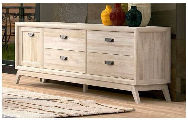 Estila Luxusný moderný TV stolík Rodas s jednými dvierkami a štyrmi zásuvkami z masívneho dreva 187 cm
