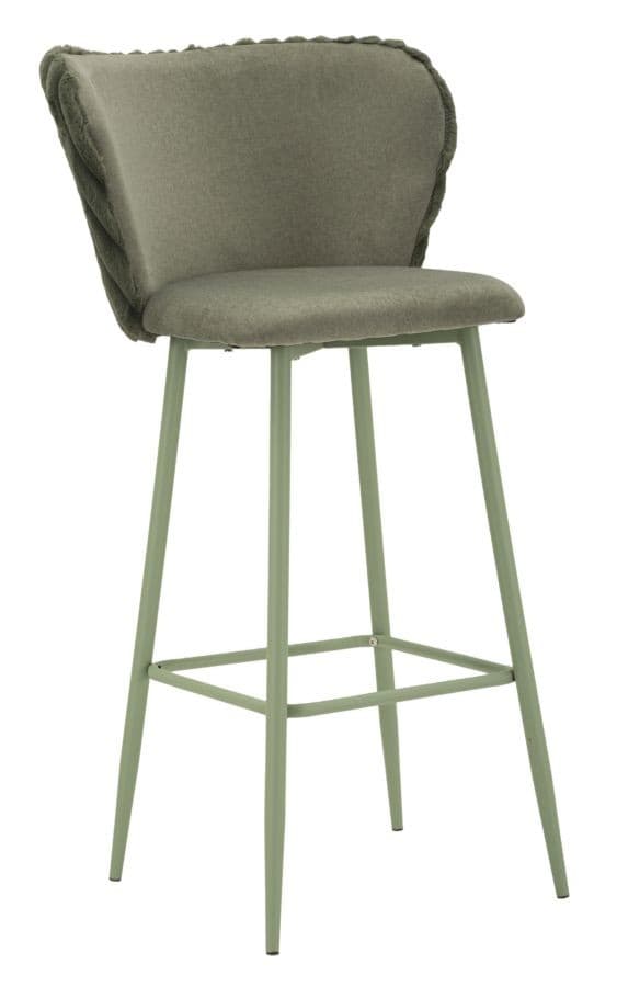 Estila Dizajnová art deco barová stolička Denali so zeleným plyšovým poťahom a vertikálnym prešívaním 106 cm