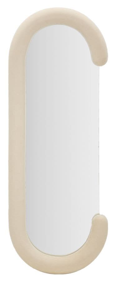 Estila Moderné art deco oválne čalúnené zrkadlo Roza s béžovým rámom v tvare C so zamatovým poťahom 160 cm