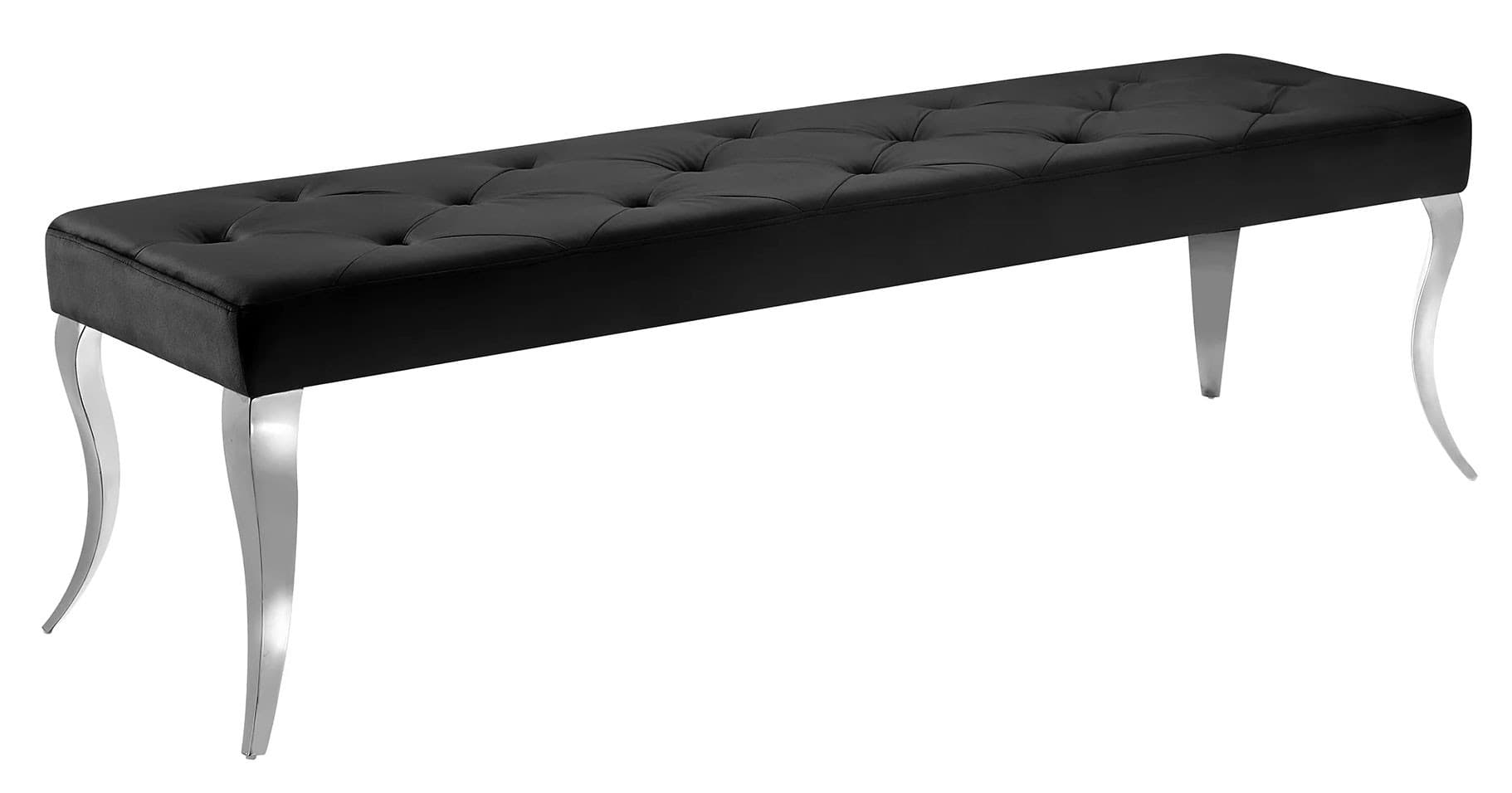 Estila Moderná glamour lavica Modern Barock s čiernym zamatovým poťahom s prešívaním a gombíkmi so striebornými kovovými nohami 170 cm