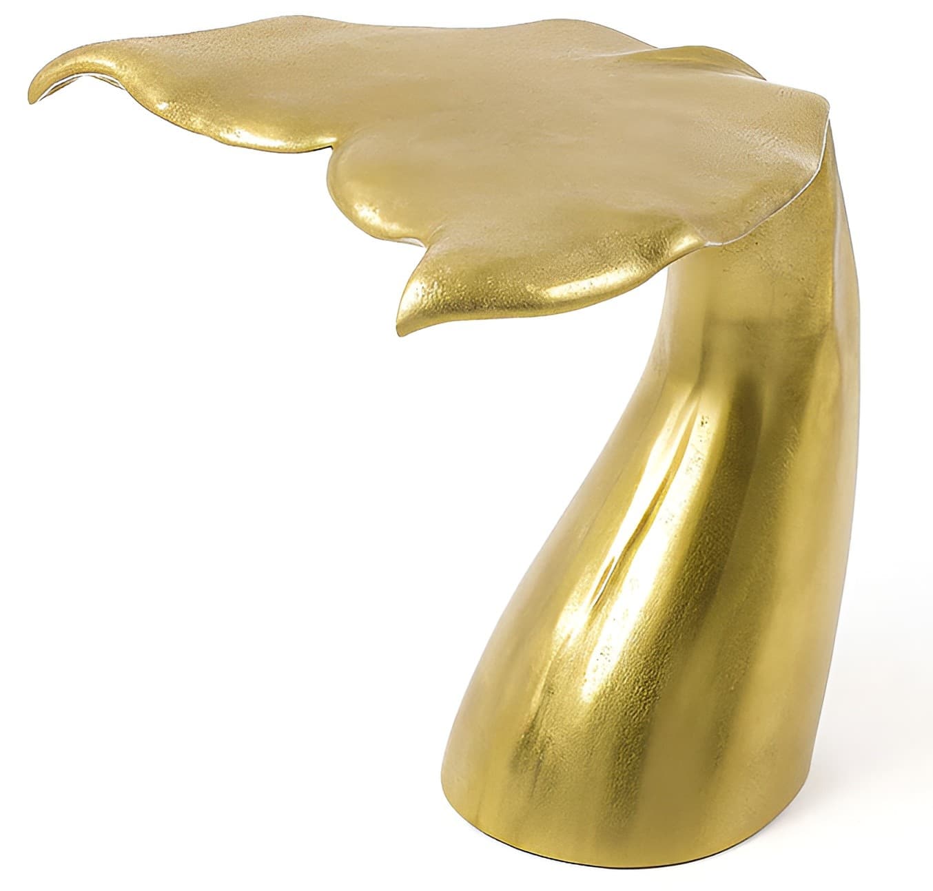 Estila Moderný glamour kovový príručný stolík Whale v atypickom tvare rybej plutvy zlatej farby 57 cm