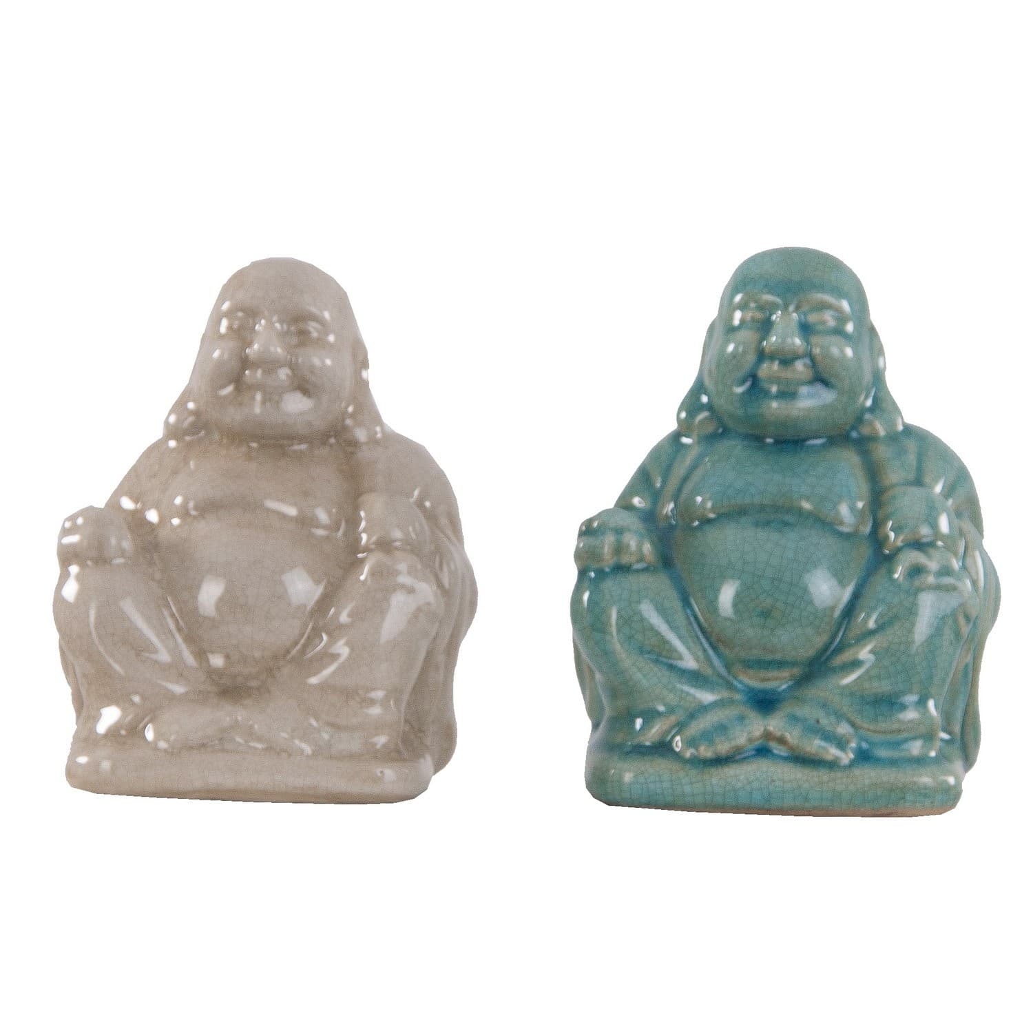 Estila Štýlová etno keramická glazúrovaná soška Budha v béžovej farbe s lesklým povrchom 16 cm