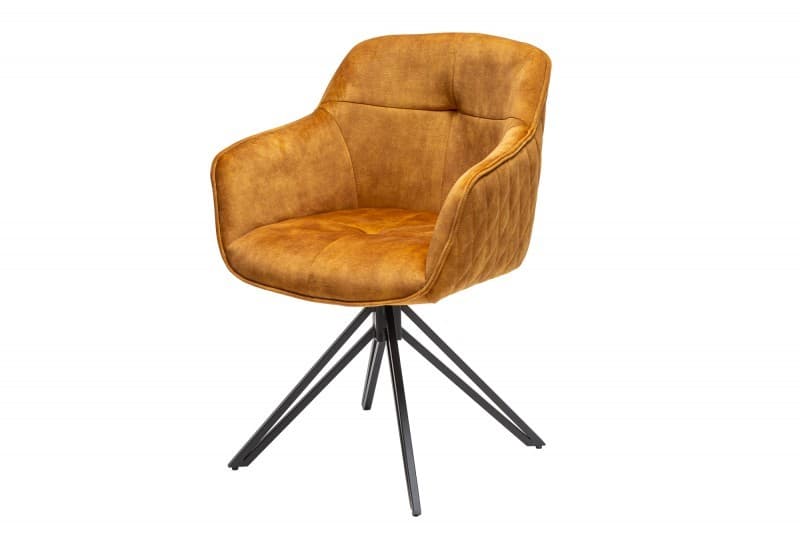 Estila Moderná horčicovožltá otočná stolička Marmol s čiernymi nohami 82cm