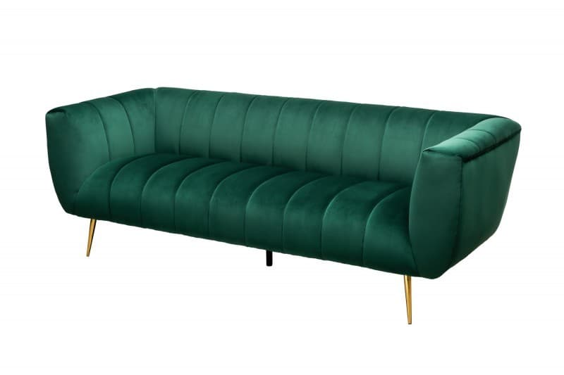 Estila Art-deco zamatová sedačka Vermont v zelenom prešívanom poťahu 225cm
