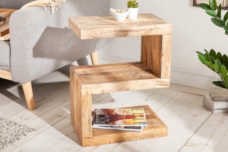 Estila Industriálny príručný stolík Mango natur z masívneho dreva 60cm