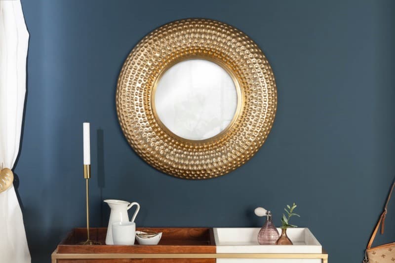 Estila Orientálne luxusné nástenné zrkadlo Solei v zlatom ráme v tvare kruhu 60cm