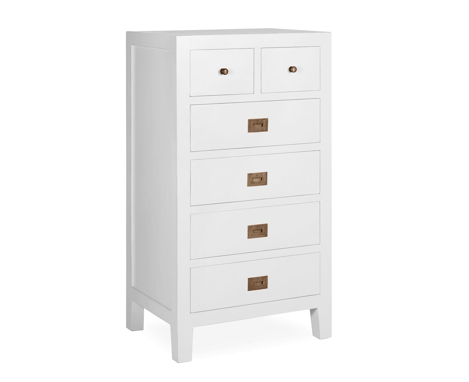 Estila Luxusná biela vysoká komoda Blanc z masívneho dreva mindi so šiestimi zásuvkami 110cm