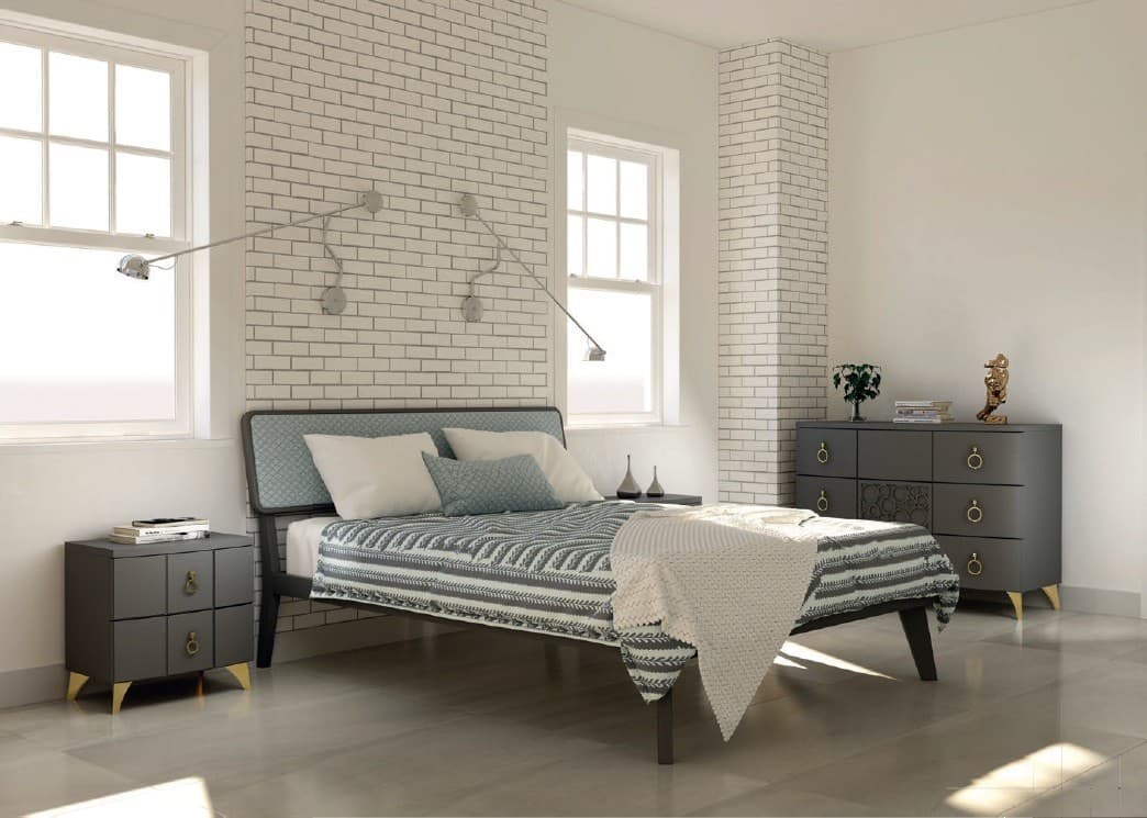 Estila Moderná masívna posteľ Beliasso v tmavosivej farbe s čalúneným podlhovastým čelom s oblými hranami 160x200cm