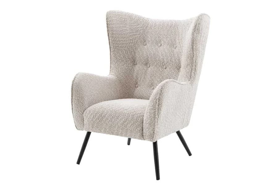 Estila Dizajnové boucle ušiakové kreslo Bolte v krémovej farbe s prešívaným poťahom 104 cm