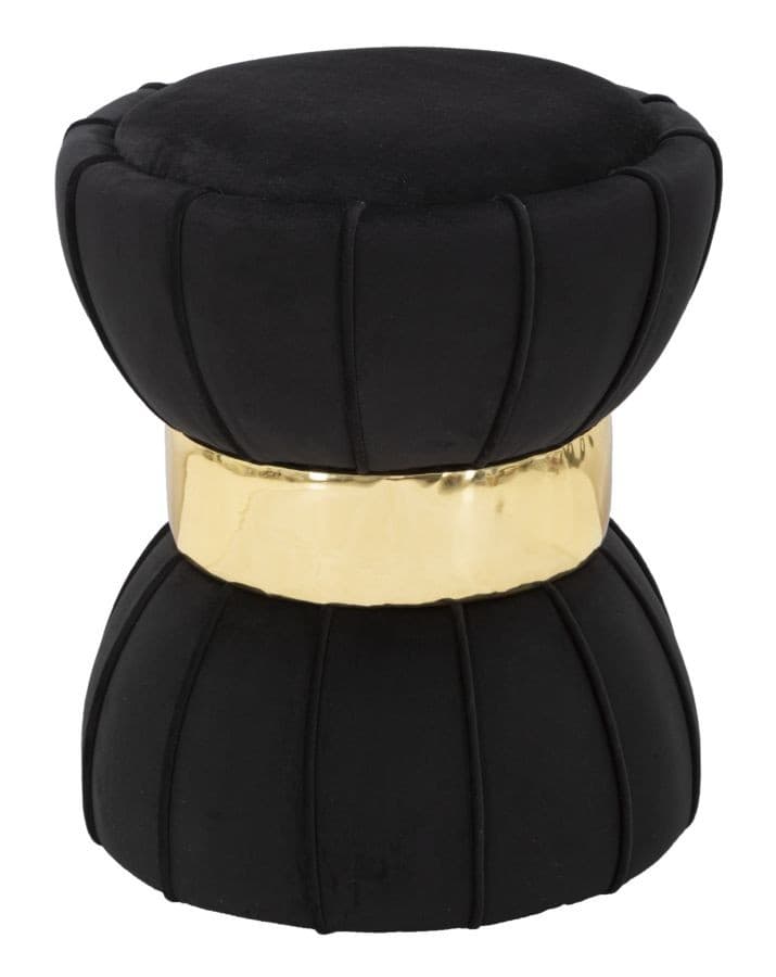 Estila Dizajnová art deco čalúnená čierna taburetka Glamia Tapisé so zlatým prvkom a ozdobným prešívaním 40 cm