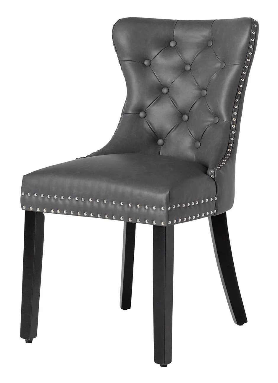 Estila Chesterfield jedálenská stolička Torino s koženým čalúnením v sivej farbe so striebornými nitmi a čiernymi nožičkami 93 cm