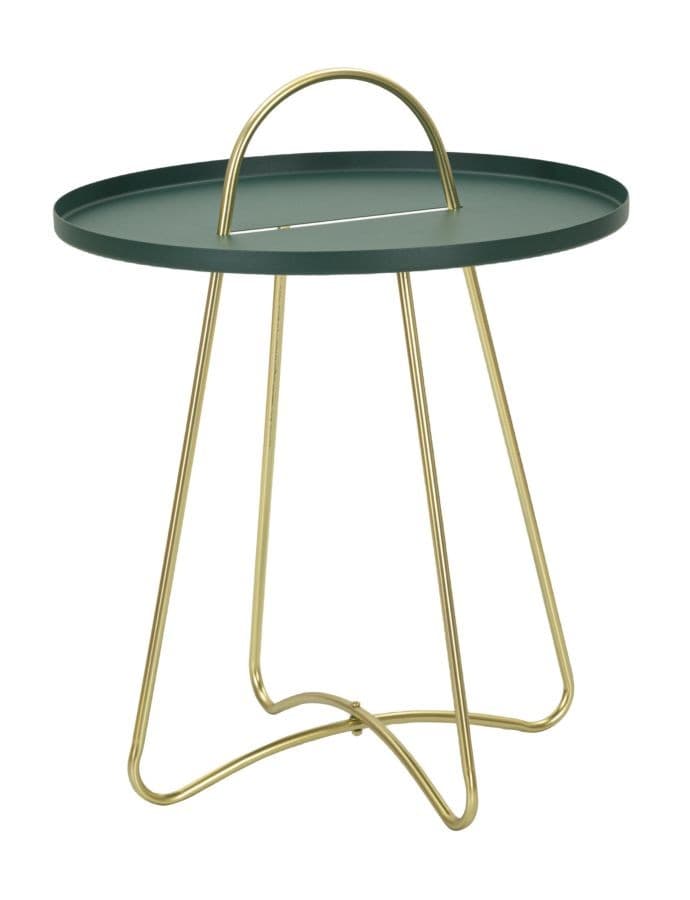 Estila Art deco okrúhly kovový zelený príručný stolík Mistic so zlatými lesklými oblými nožičkami 59 cm