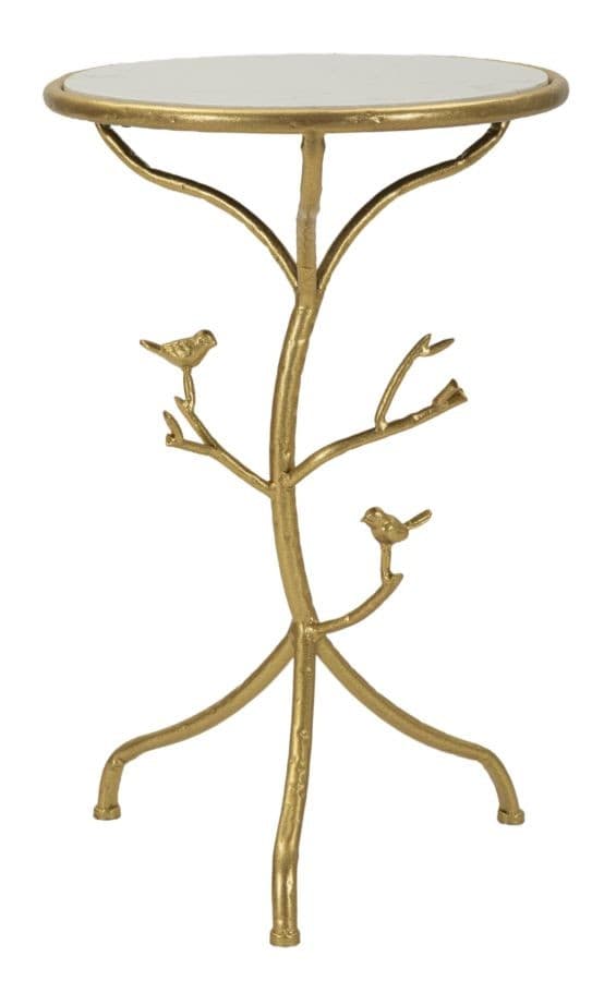 Estila Dizajnový glamour mramorový okrúhly kovový zlatý príručný stolík Natura Elegante s atypickou nohou 60 cm