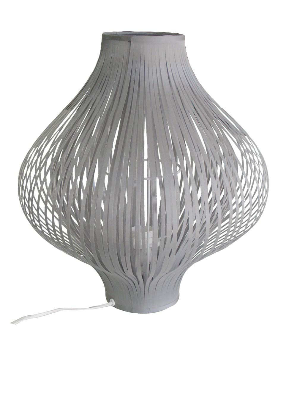 Estila Moderná sivá stolná lampa Gris s oválnym textilným tienidlom s lineárnym dizajnom 44 cm