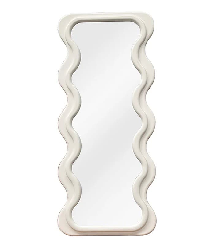 Estila Dizajnové art deco nástenné obdĺžnikové zrkadlo Swan s rámom v bielej farbe so zvlnenými bočnými stranami 160 cm