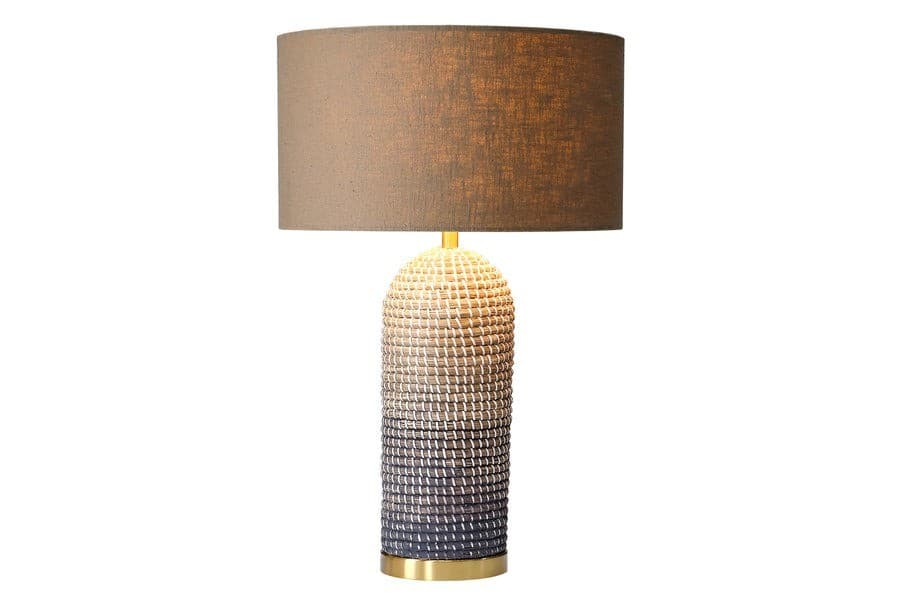 Estila Art deco stolná lampa Draconia s valcovou nohou z morskej trávy v ombré tónoch a hnedým tienidlom 61 cm
