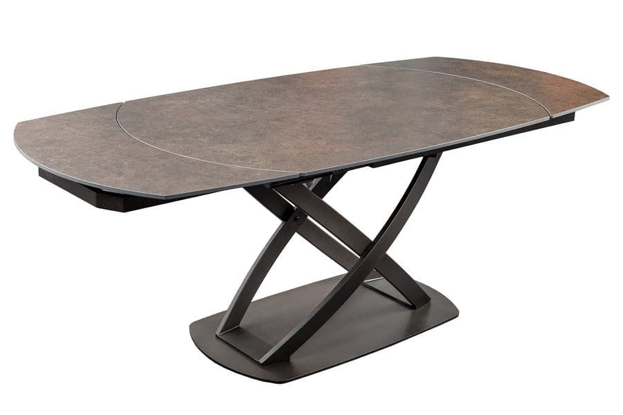 Estila Moderný oválny rozkladací stôl Lutz s keramickou doskou v hrdzavej hnedej farbe a kovovou prekríženou podstavou 190 cm