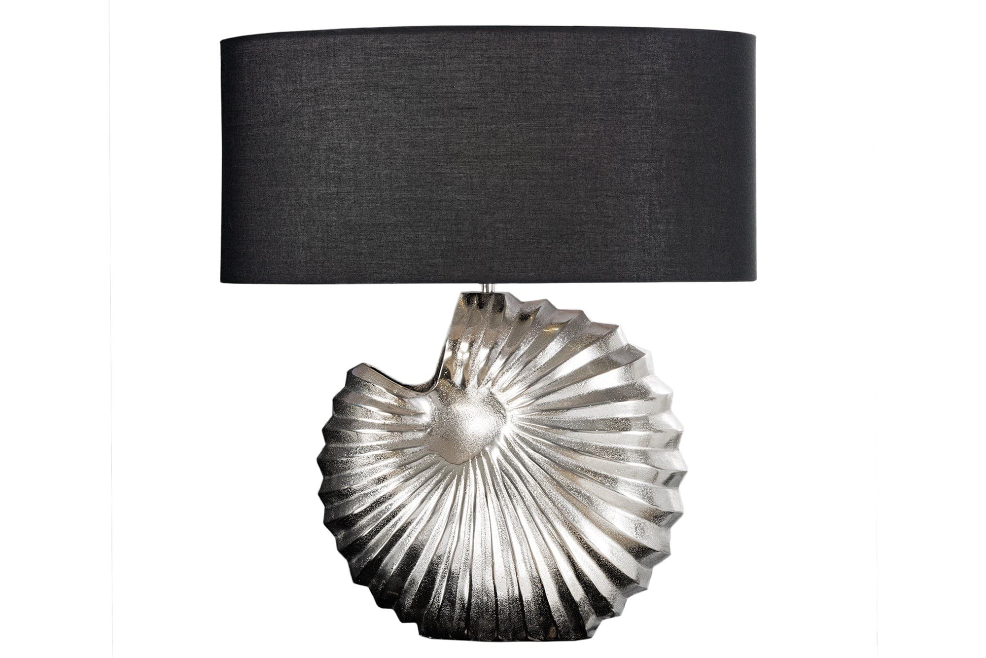 Estila Art deco dizajnová stolná lampa Alexa so striebornou podstavou a okrúhlym čiernym tienidlom 63cm