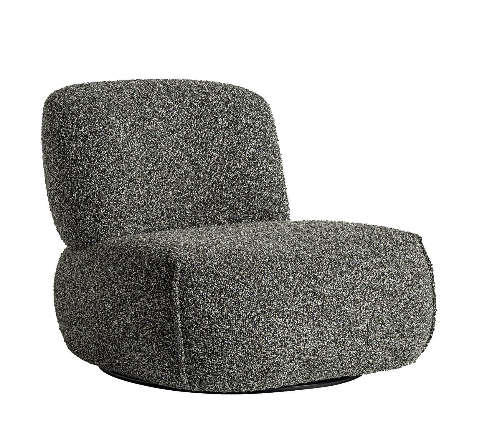 Estila Luxusné moderné okrúhle kreslo Claude bez bočných opierok s melírovaným buklé poťahom v odtieňoch sivej a zelenej 84 cm