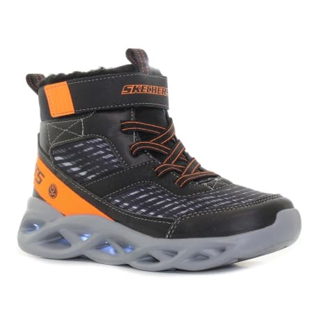 Chlapčenské vysoké zimné topánky SKECHERS Twisted Brights black orange