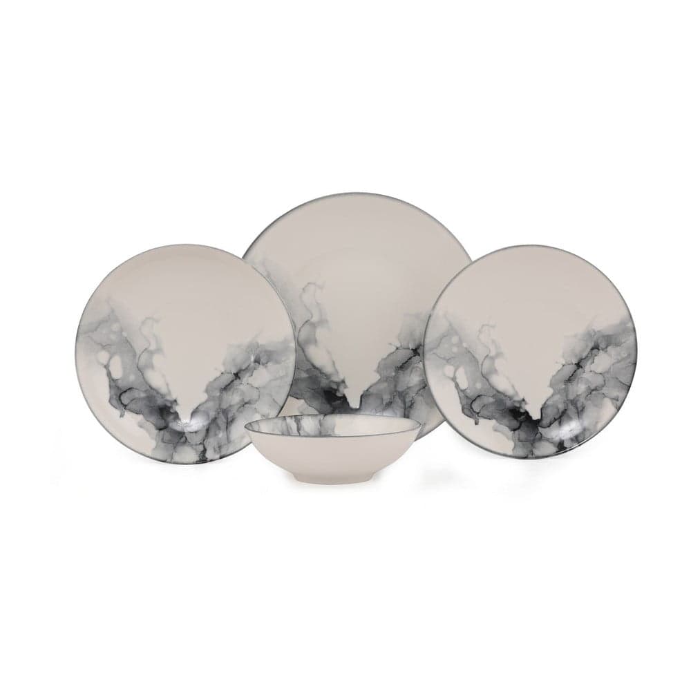 Porcelánová jedálenská súprava 24 ks tanierov Shadow biela/čierna