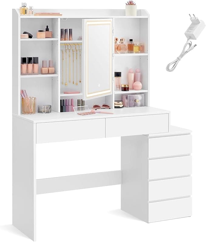 Toaletný stolík Vasagle Ginny 117 cm s LED osvetlením biely