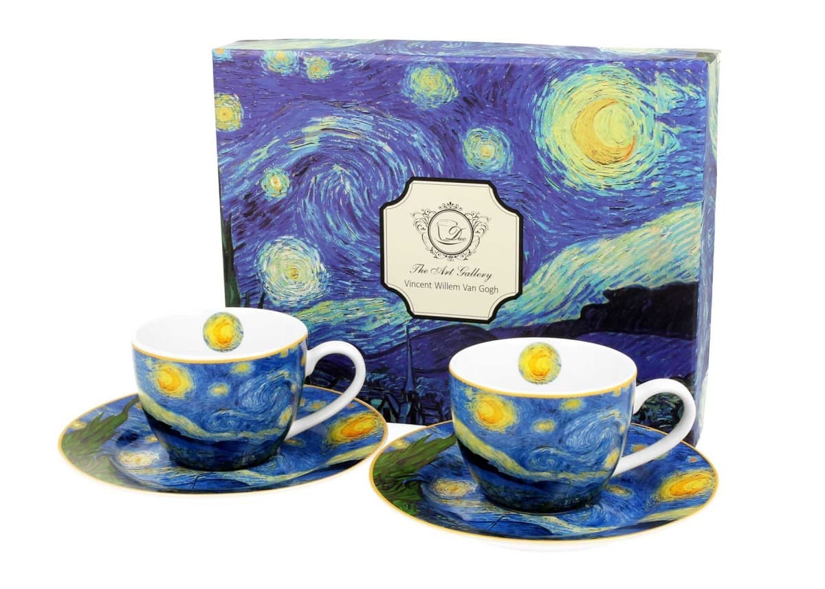 Súprava šálok s podšálkou espresso Van Gogh STARRY NIGHT 2 ks 90 ml modrá