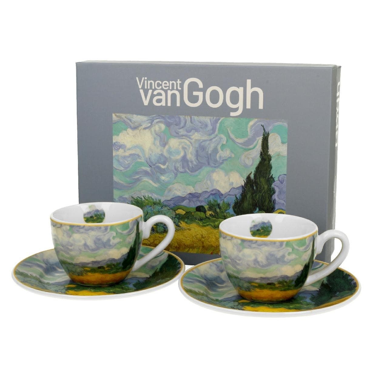 Súprava 2 ks porcelánových hrnčekov Van Gogh Pšeničné pole 90 ml viacfarebná
