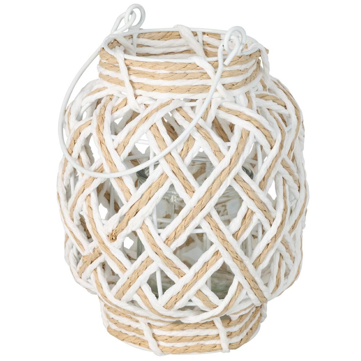 Pletený lampáš LAMPO 20 cm biely