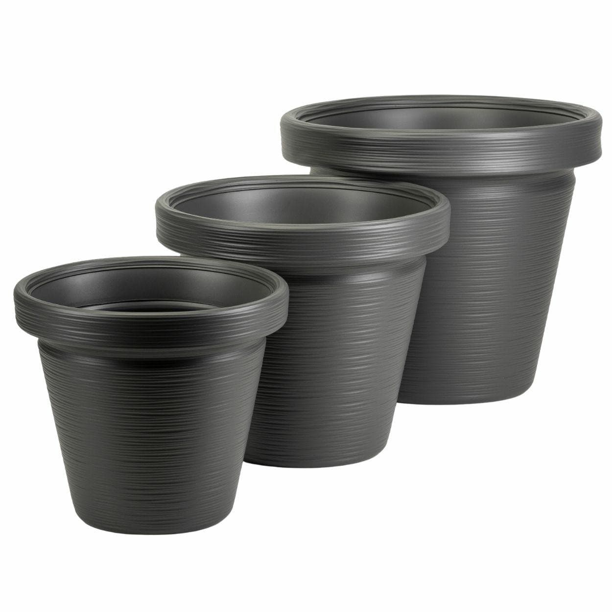 Sada 3 ks kvetináčov SRTIA RIFLO 47,9x55/40x46/33,9x39 cm antracitová
