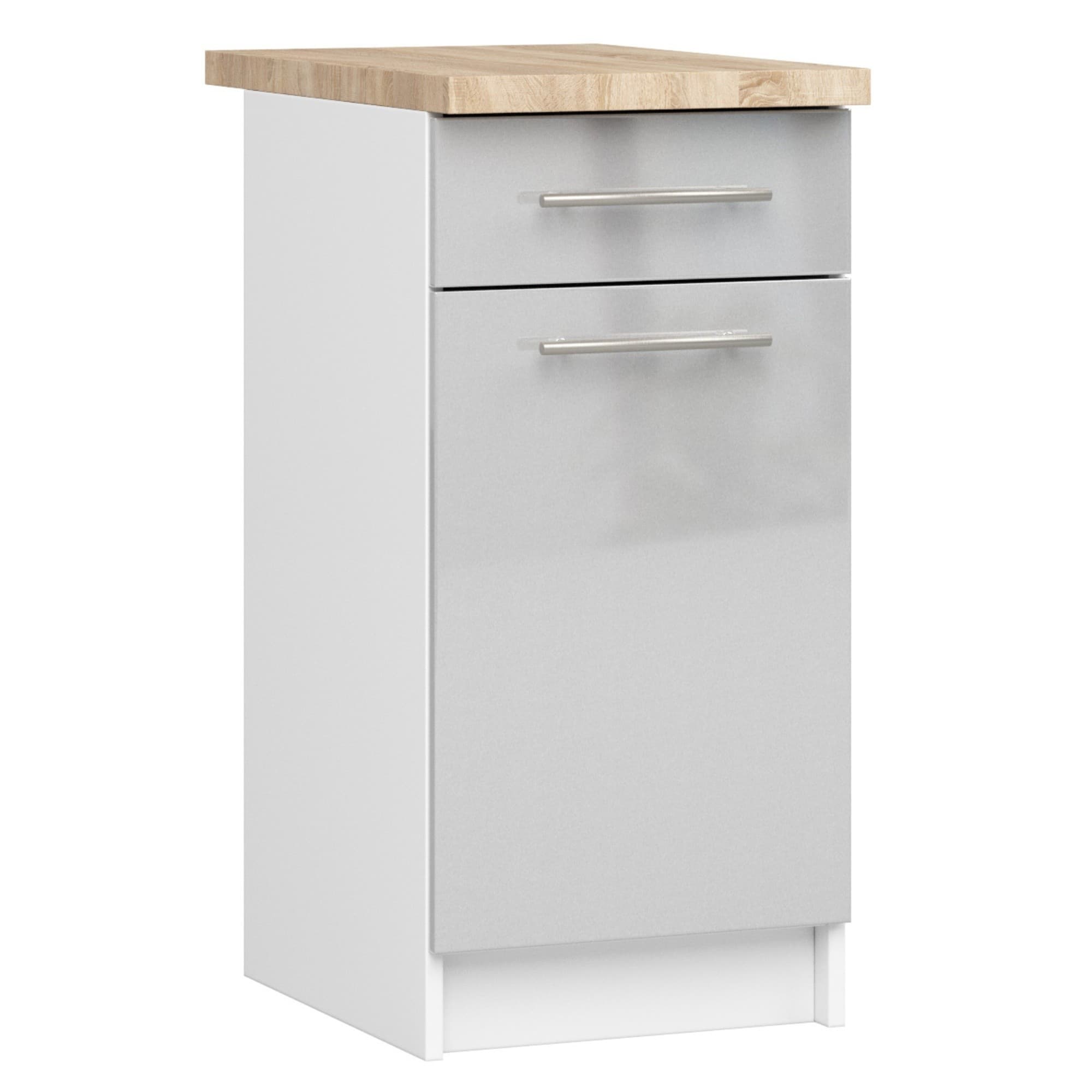 Kuchynská skrinka Olivie S 40 cm 1D 1S biela/metalický lesk/dub sonoma