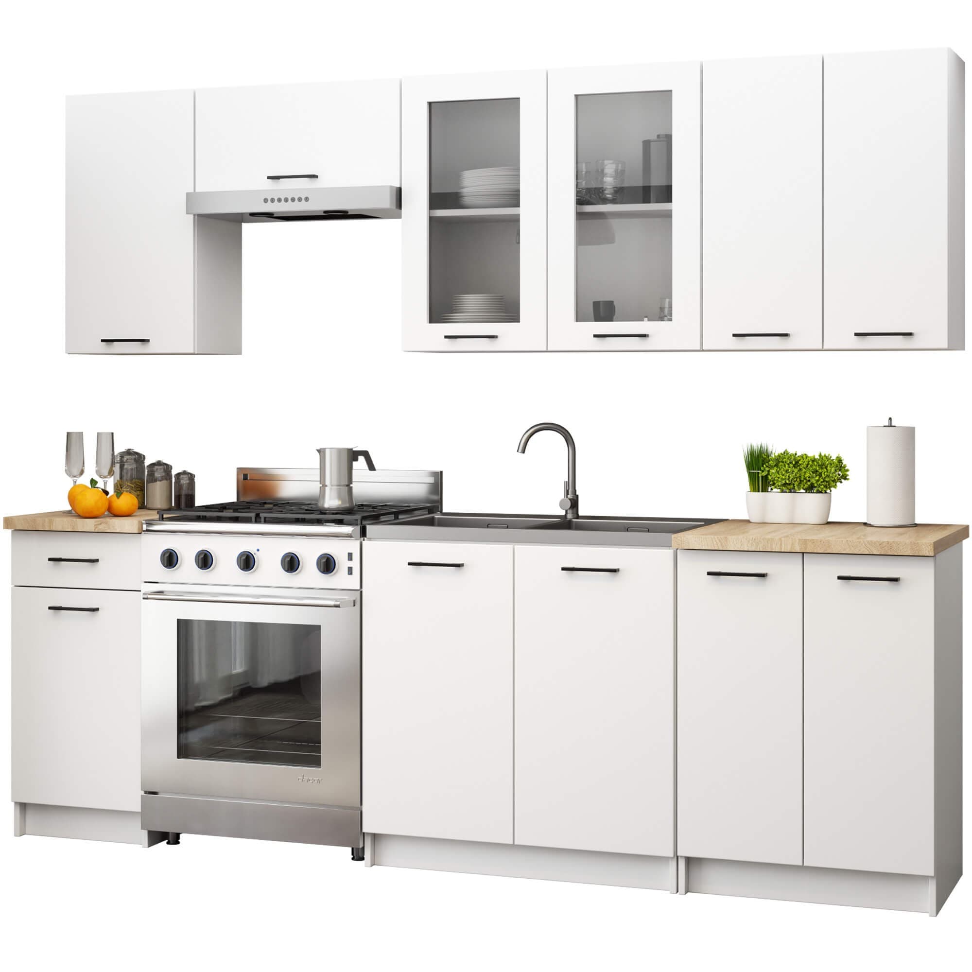Kuchynská linka Olivie 2,4 m H720 presklená biela/dub sonoma