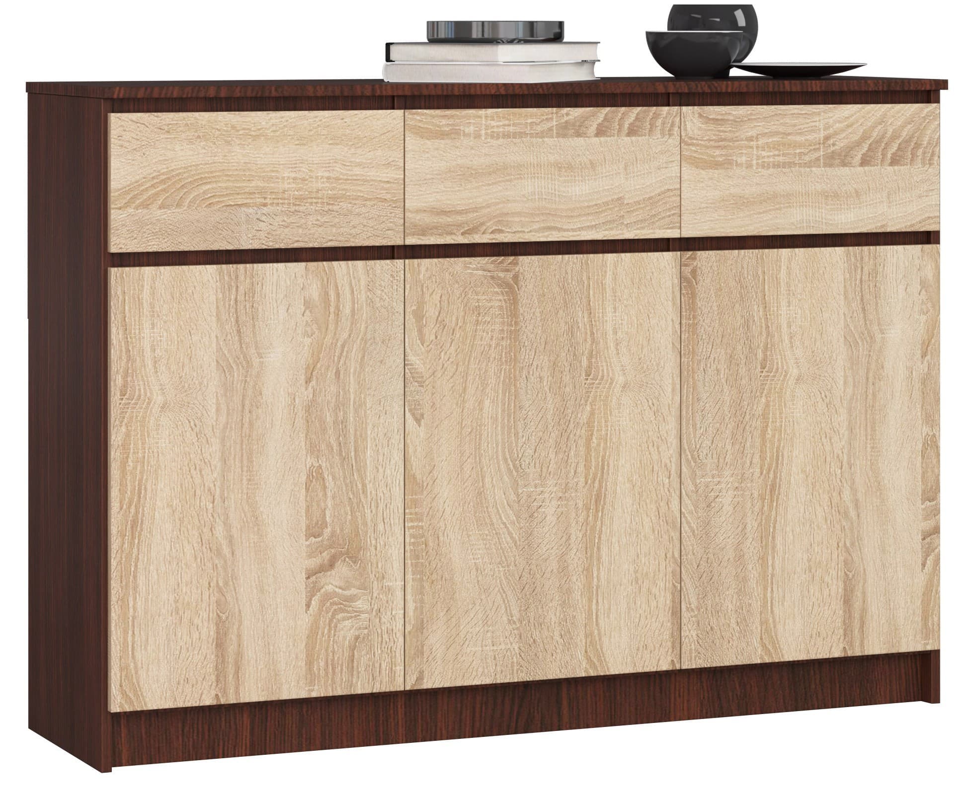 Komoda Karolína 140 cm 3 skrinky a 3 zásuvky wenge/sonoma