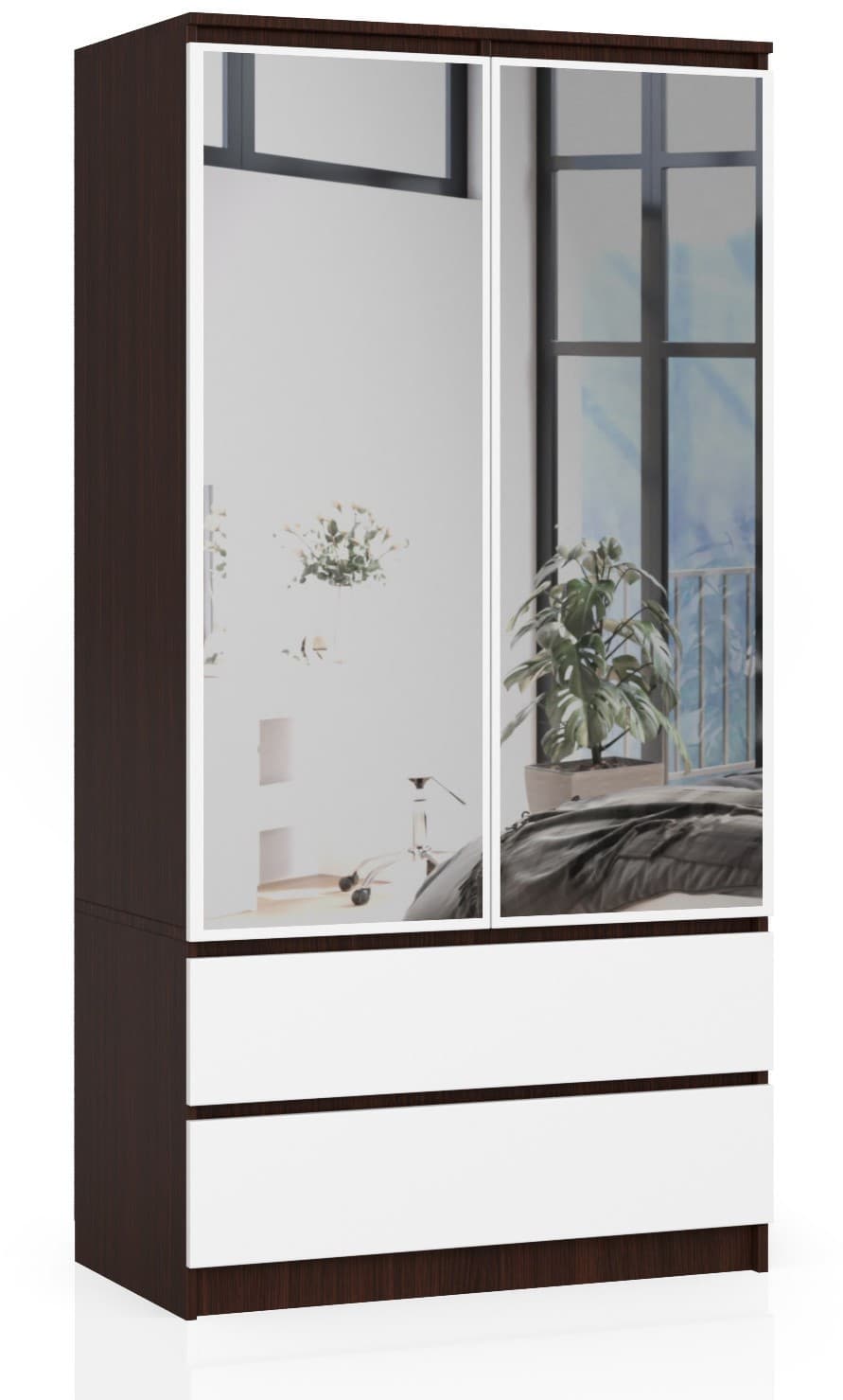 Šatníková skriňa Star so zrkadlom 90 cm wenge/biela
