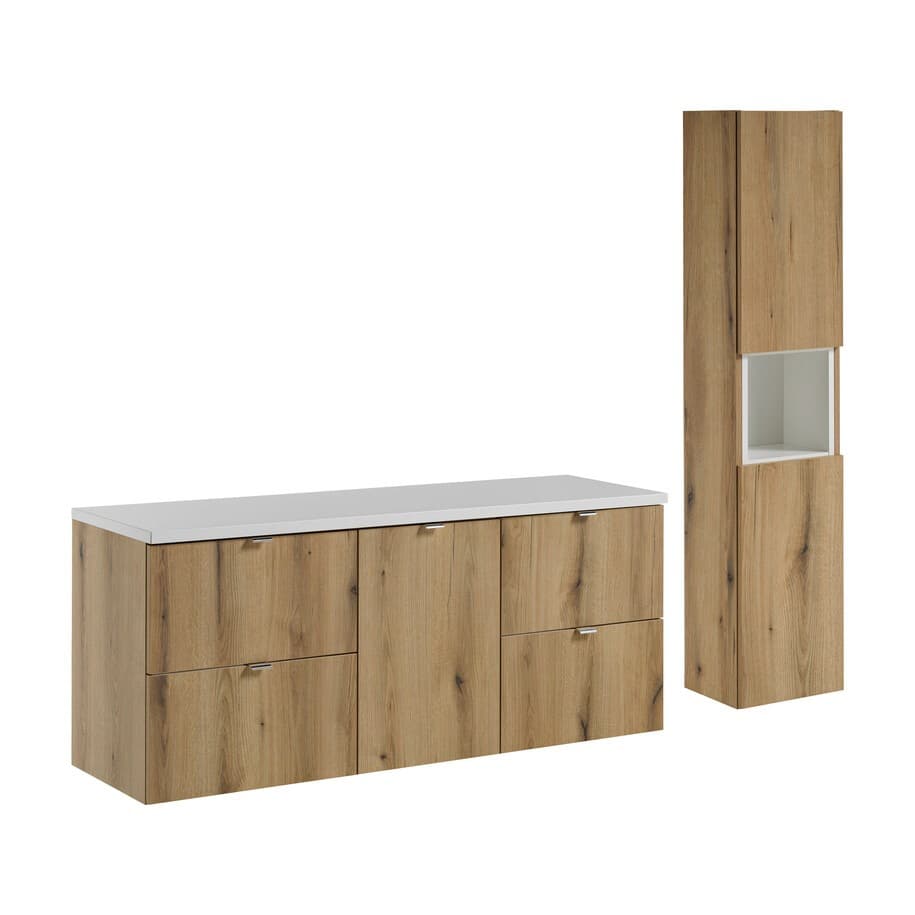 Kúpeľňová zostava Nova Oak I so skrinkami 140 cm dub evoke/biela
