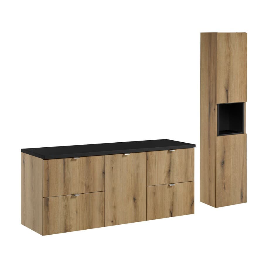 Kúpeľňová zostava Nova Oak I so skrinkami 140 cm dub evoke/čierna
