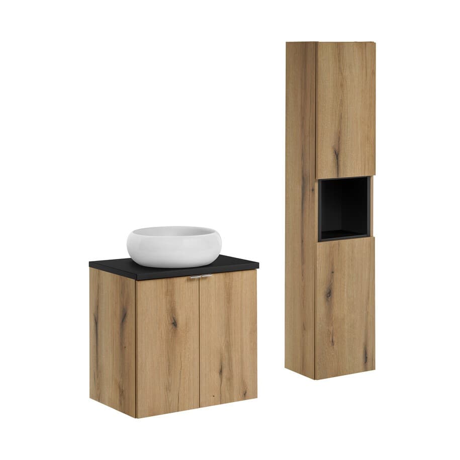 Kúpeľňová zostava Nova Oak Wiki so skrinkami a umývadlom 60 cm čierna/dub evoke