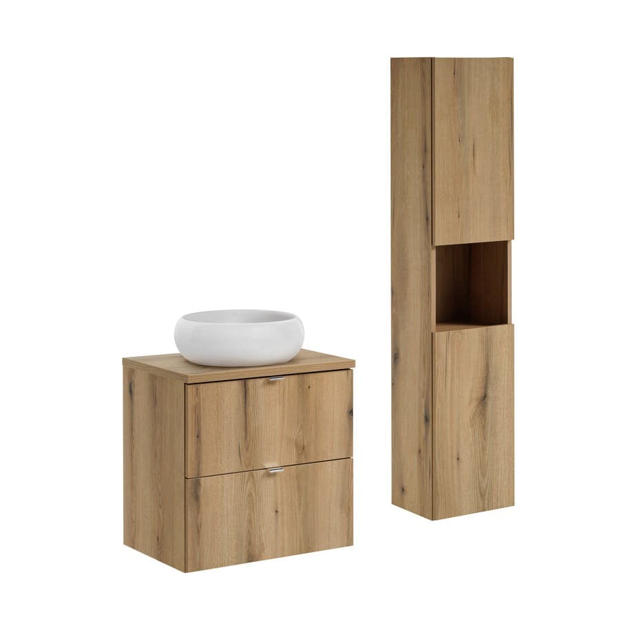 Kúpeľňová zostava Nova Oak Wiki so skrinkami a umývadlom 60 cm dub evoke